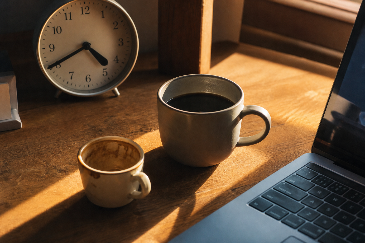 Afternoon coffee still sitting on a desk